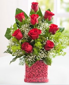 Cam içerisinde 9 adet kırmızı gül  Tunceli çiçek gönderme 