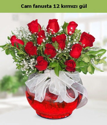 Cam içerisinde 12 adet kırmızı gül  Tunceli çiçek gönderme 