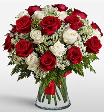 Vazoda 12 kırmızı 12 beyaz gül tanzimi  Tunceli çiçek siparişi sitesi 