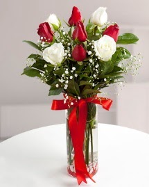 5 kırmızı 4 beyaz gül vazoda  Tunceli çiçekçi mağazası 
